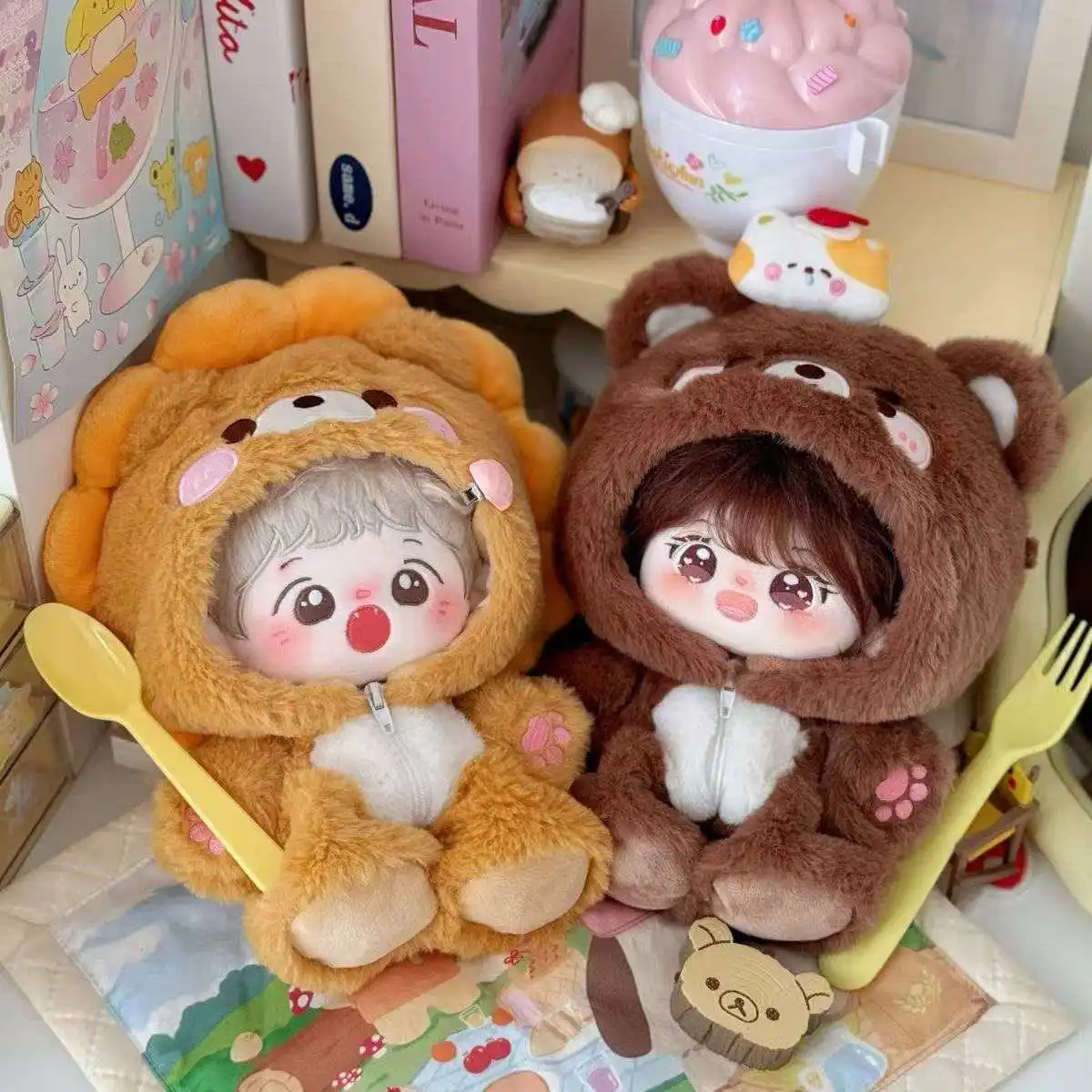 20 cm Plüsch-Puppenkleidung, Tier-Einteiler-Outfit, süßes Fuchs- und Häschenkostüm für 20 cm große Baumwollpuppen, universelles Puppenkleidungszubehör – Detail 9
