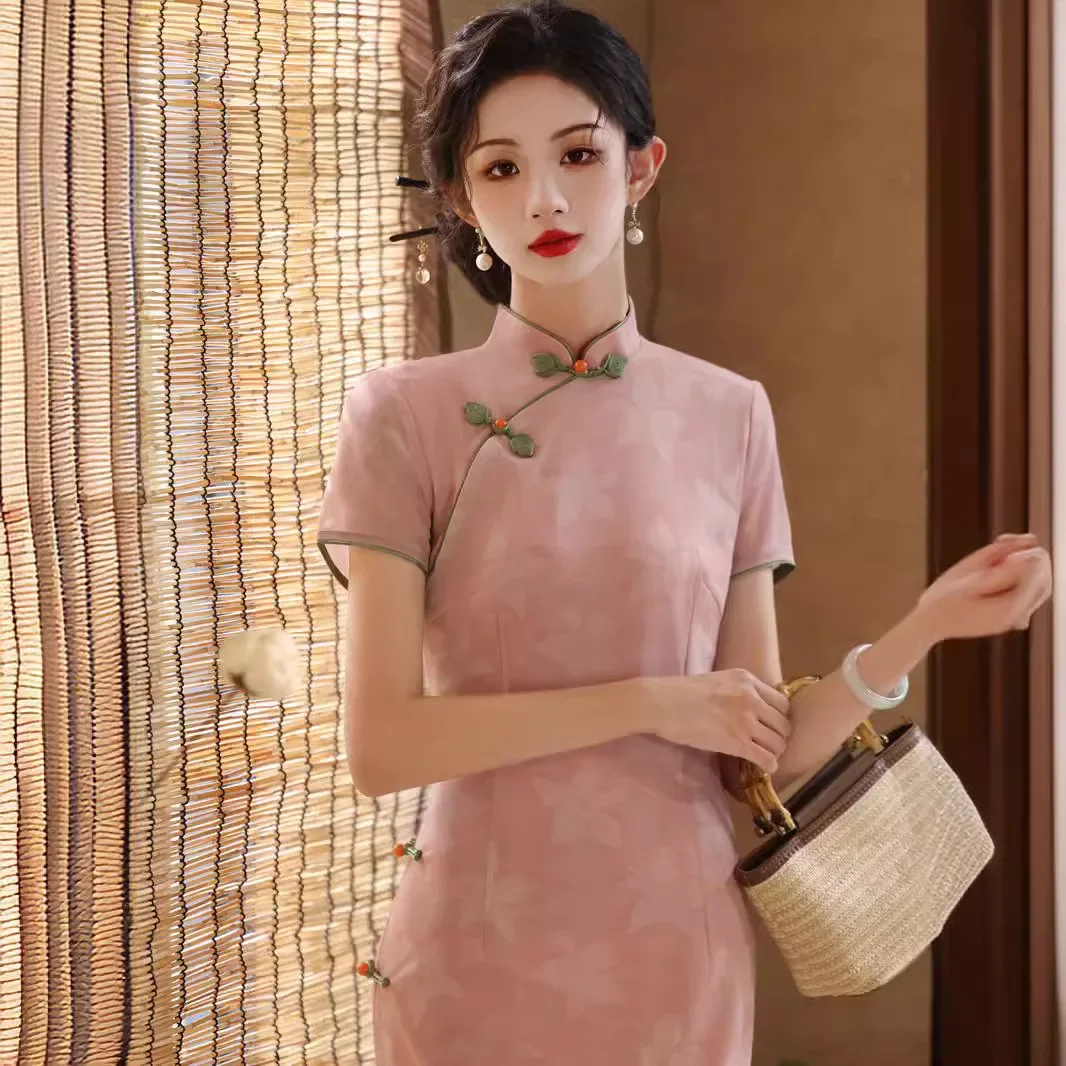 

Qipao New Youth Style Womens Side Eight Button Vintage Cheongsam Eastern Style Summer Slim Fit New Chinese Mid Length Dress