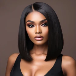 Perruque Bob Lace Front Wig Brésilienne Naturelle Lisse, Cheveux Courts, 13x4, Pre-Plucked, Transparent HD, pour Femme