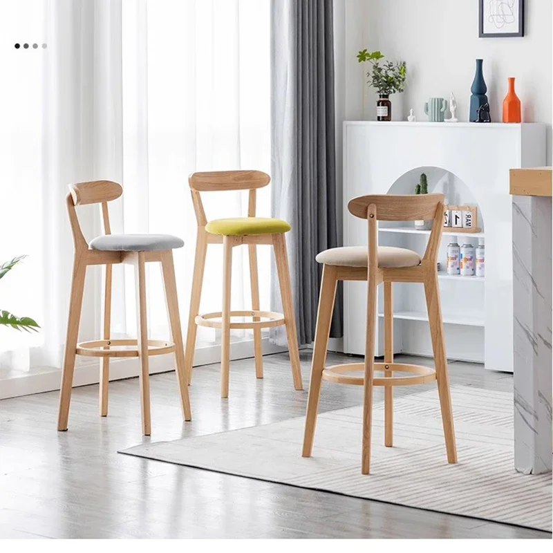 Silla de Bar de madera maciza nórdica para uso doméstico, muebles con respaldo moderno y Simple, Taburete Alto