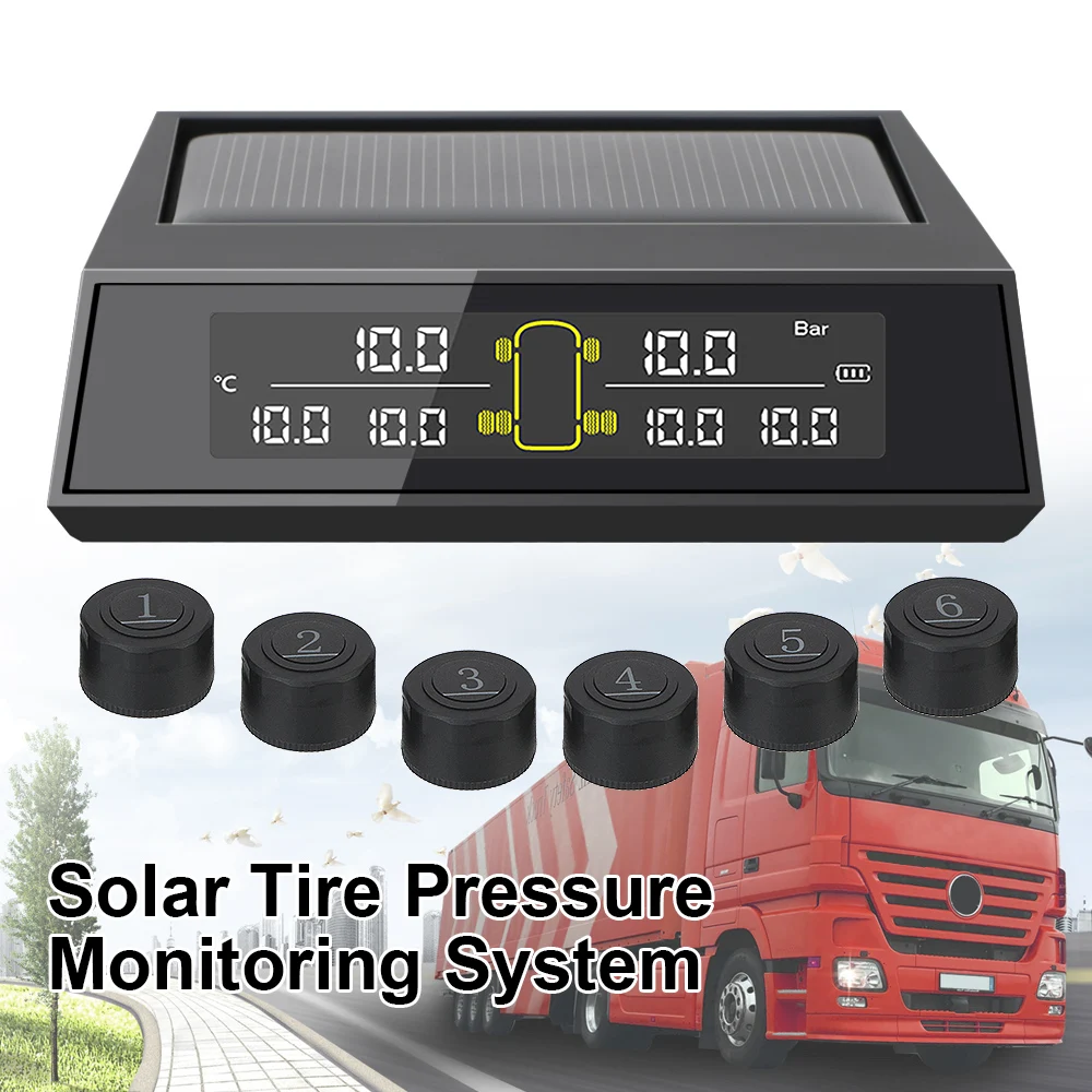 6 Tyre Sensor Solar TPMS Digital Wireless Tire Pressure Monitoring System Truck Bus RV Oversize Vehicle Car Electronic Universal