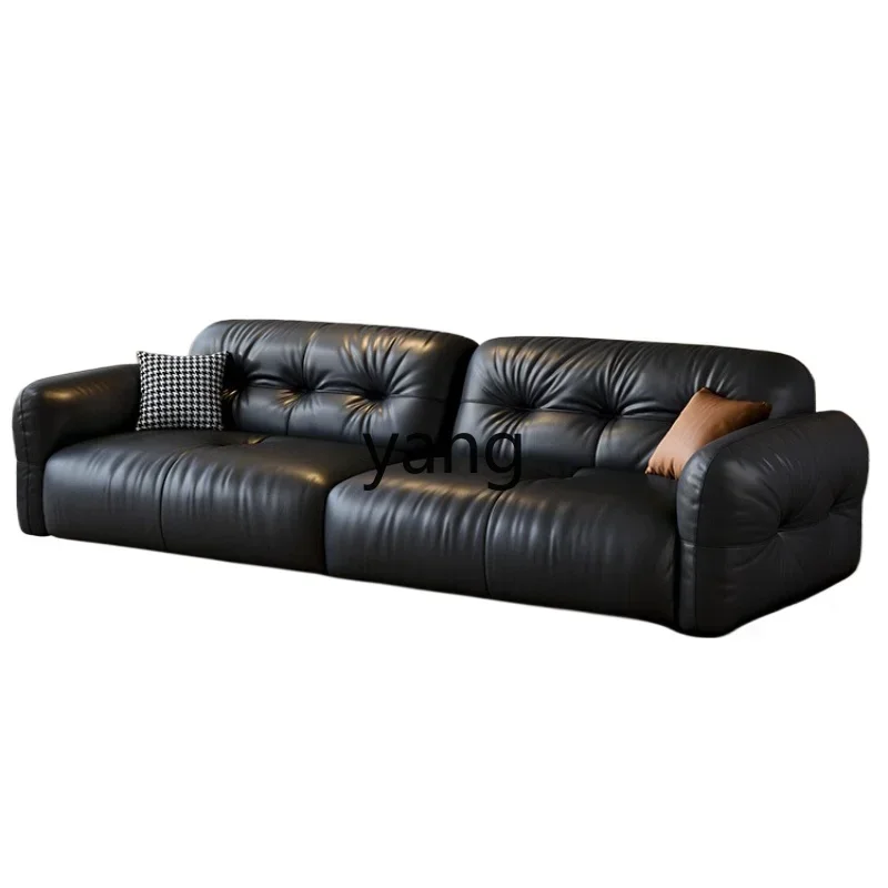 CX medieval all-leather living room straight row black first-layer cowhide sofa