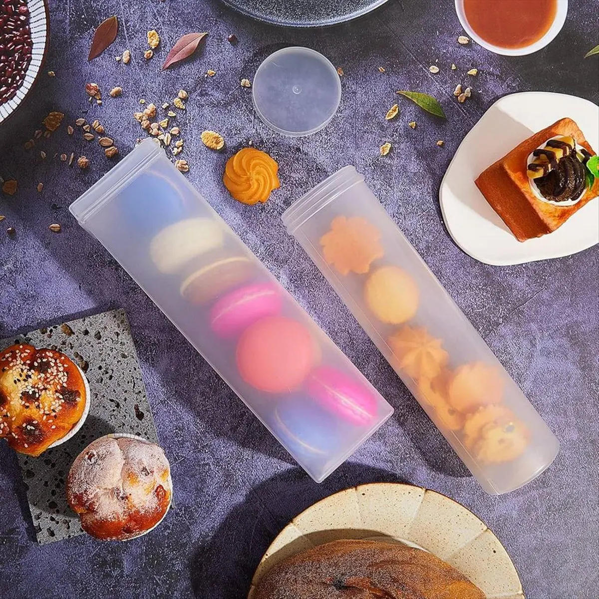 Nuevo contenedor de galletas de plástico de 6 uds., contenedor de almacenamiento de galletas saltine, soporte de plástico para galletas, se mantiene fresco, redondo y cuadrado