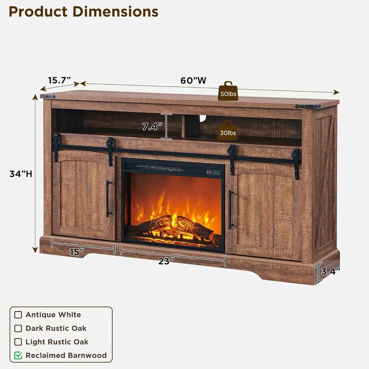 Farmhouse Fireplace TV Stand for 70 Inch TV, 34