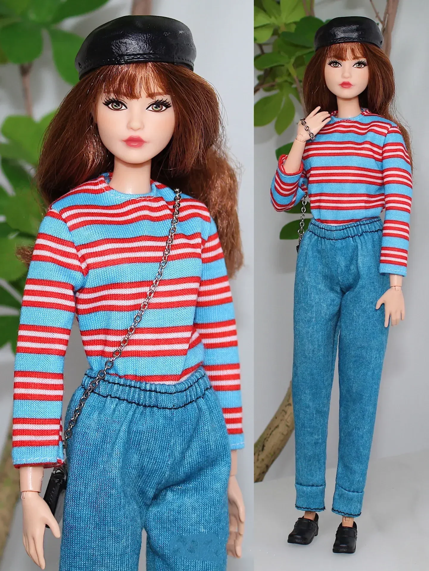 Black Crop Top & Red Pants 30cm Doll Outfits Set for Barbie Clothes for Barbie Doll Clothes Shirt Trousers 1/6 Accessories Toys