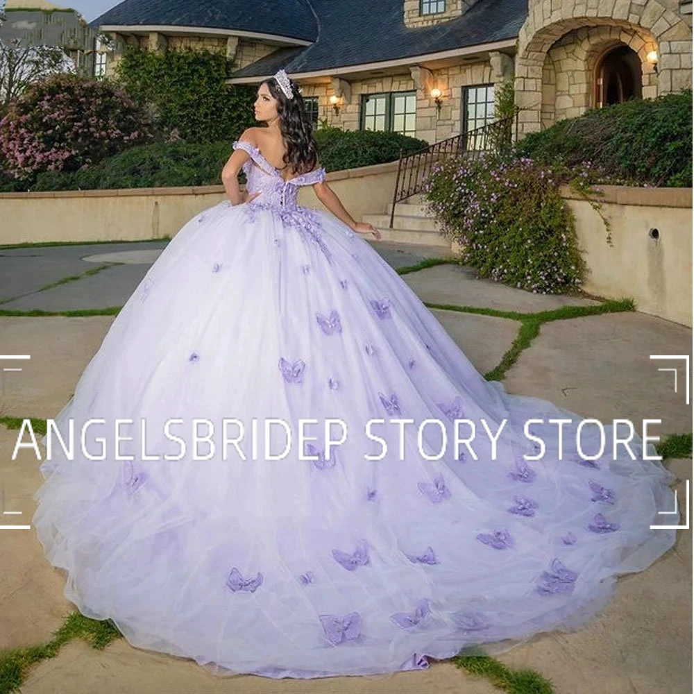 ANGELSBRIDEP abiti Quinceanera 3D fatti a mano farfalla Ball Gown Off spalla Appliques corsetto di pizzo Vestido De XV Anos personalizzato