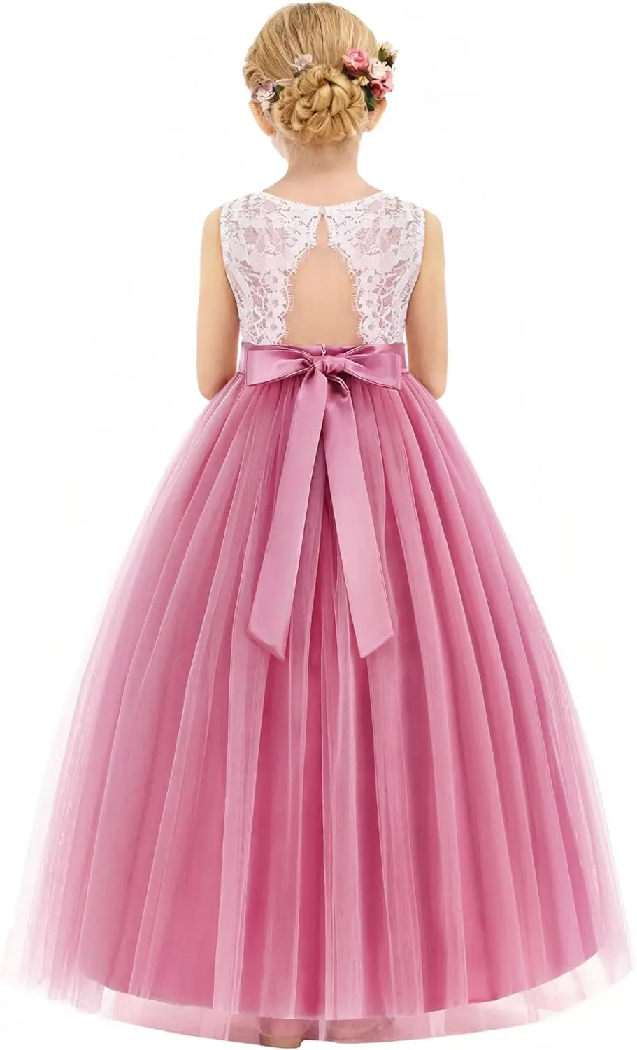 

Flower Girls Dress Wedding Girl Lace Princess Dresses Sleeveless Back Hollow Customized Pleat Birthday Party Formal Ball Gown