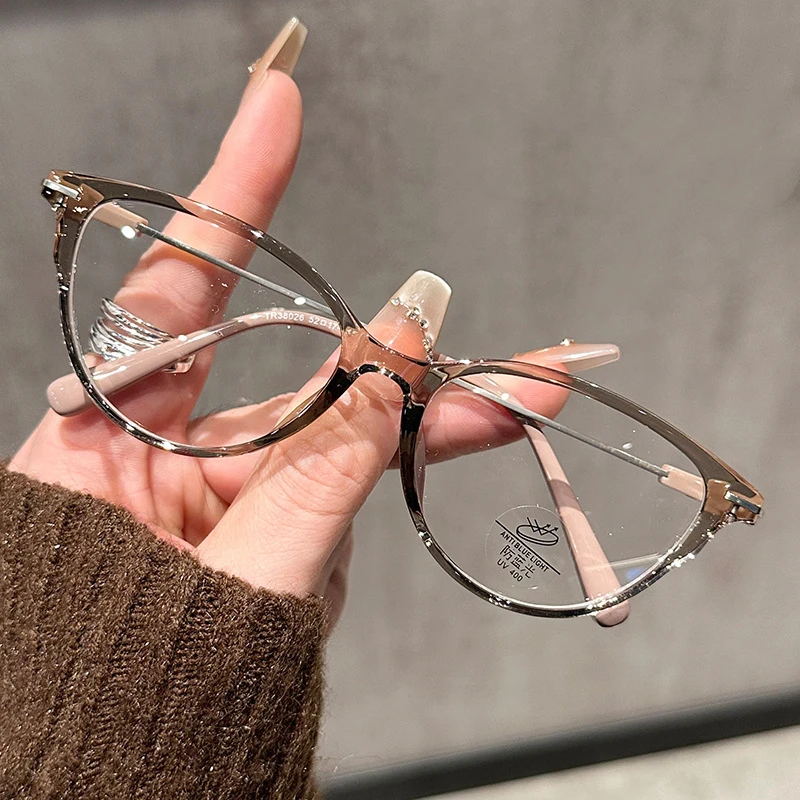 Transparente Katzenaugen-Computerbrille mit Metallrahmen für Damen und Herren, Blaulichtfilter, Runde Brillen, Optische Schutzbrille