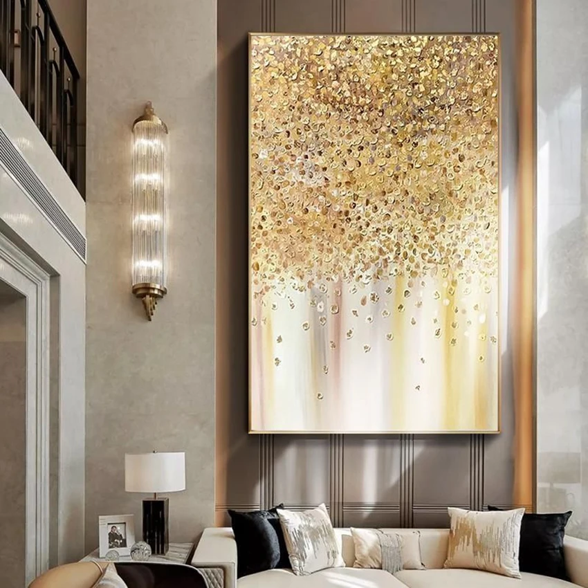 

Custom Abstract Gold Foil Hanging Poster Nordic Handmade Canvas Oil Painting Wall Decoration Mural For Living Room Bedroom Porch