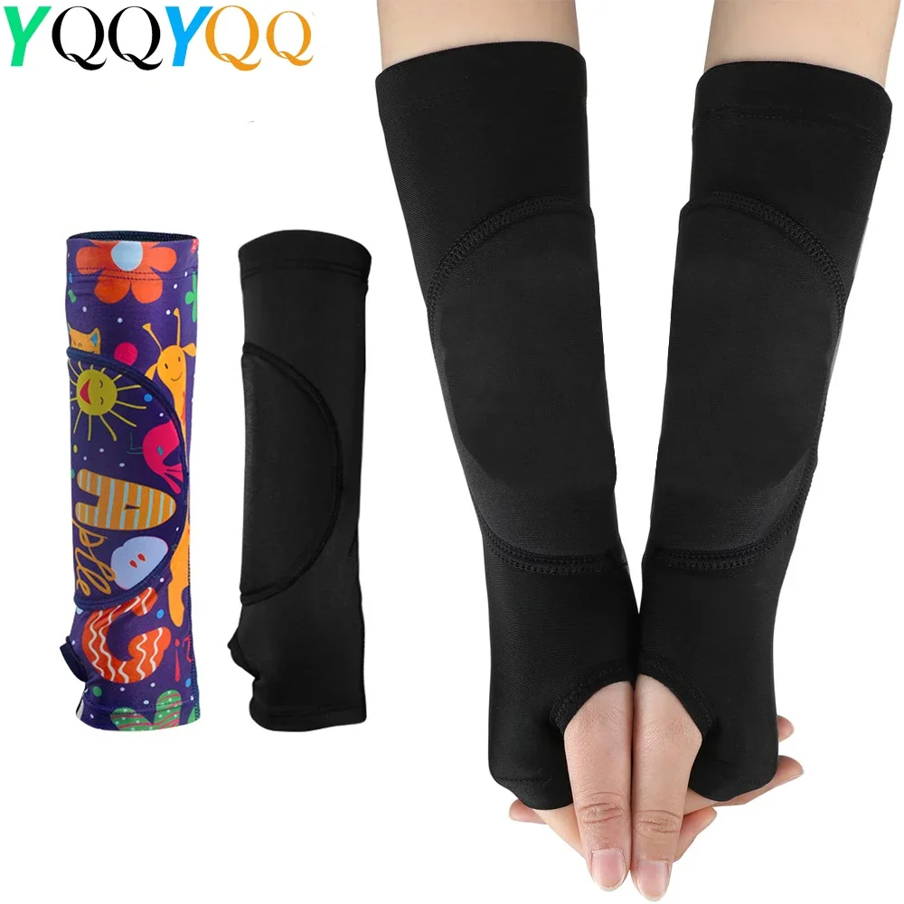 1Pair Volleyball Arm Sleeves with Protection Pad Compression Forearm Wrist Guard with Thumb Hole Soft Breathable Pad for Hitting