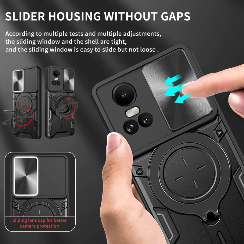 For OPPO Reno 10 5G Case Slide Lens Protect Armor Shockproof Coque For OPPO Reno10 Reno 10 Pro 10Pro Reno10pro Ring Holder Cover