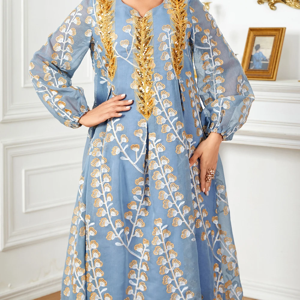 

2025 New Embroidery Jalabiya Dubai Abaya Women Muslim Print Maxi Dress Turkey Kaftan Djellaba Islam Clothing Robe Caftan Vestido