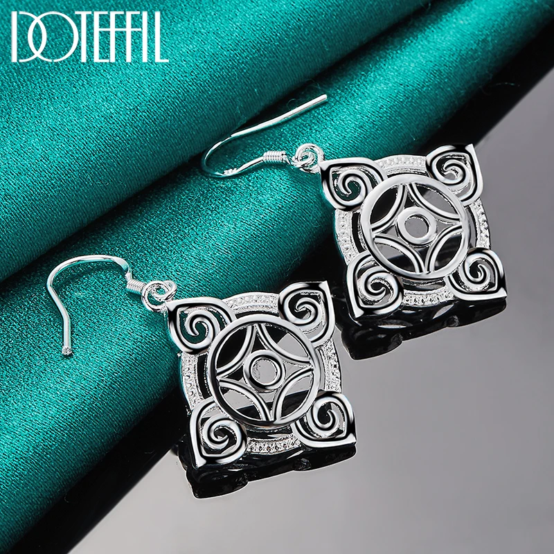 DOTEFFIL 925 Sterling Silver Geometric Pattern Drop Earring For Women Lady Wedding Engagement Party Fashion Jewelry