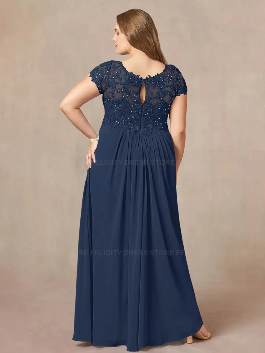 Dark Navy Plus Size Mother of the Bride Dresses 2023 A-Line V-neck Wedding Party Dress Lace Chiffon Sequin Robes Invitée Mariage