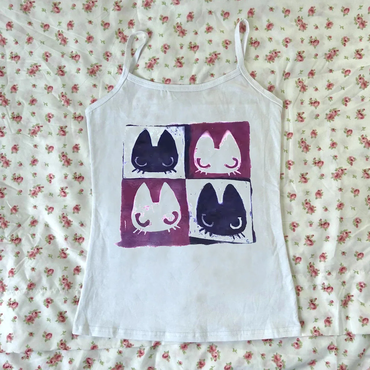 

Y2k Harajuku Полноцветная повседневная милая футболка Гранж Эмо для девочек Стиль Панк Майка с мультяшным принтом Майка Эстетика Женская S