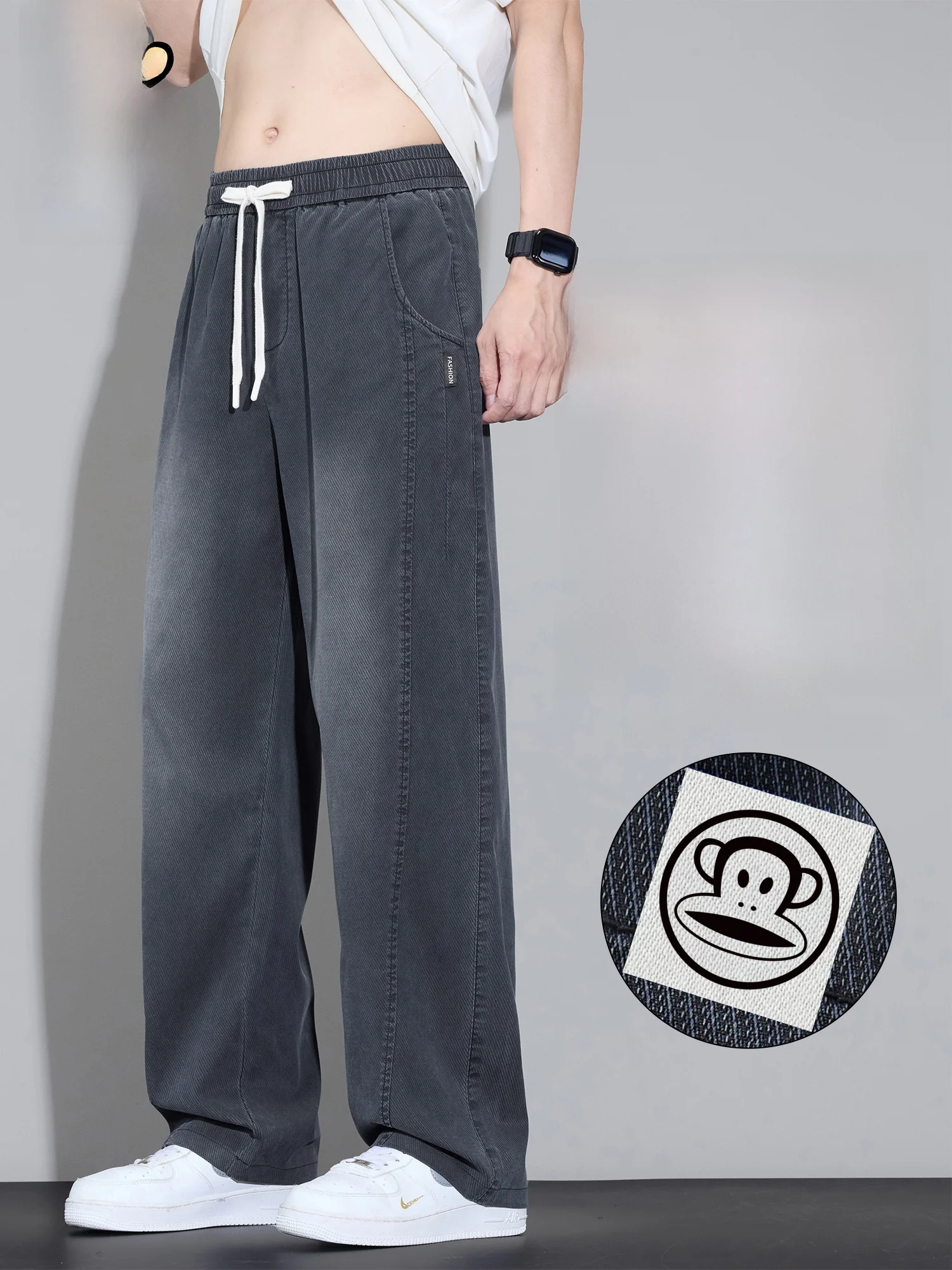 

PaulFrank Men's Casual Trousers Summer 2026 Loose Straight Leg Pants Vintage Loose Fit Drapey Texture Monkey