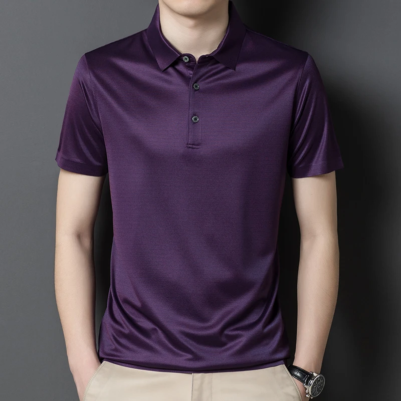 2022 Mulberry Silk Golf Men's Polo Shirts Luxury Short Sleeve Solid Colir Smart Casual Male T-shirts Summer Simple Man Tees