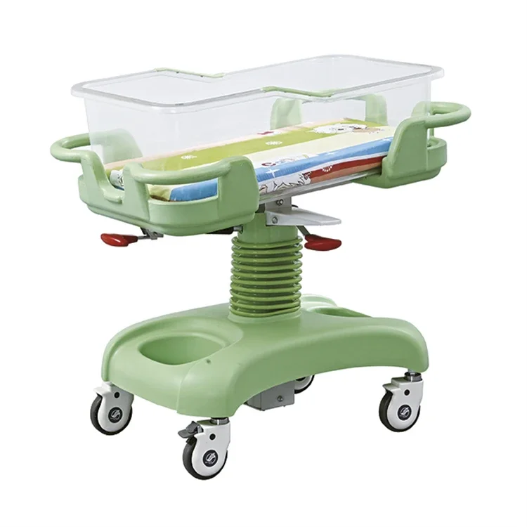 High Quality Hospital furniture Infants Hydraulic Baby Cot Movable ABS Plastic New Born Baby Bed