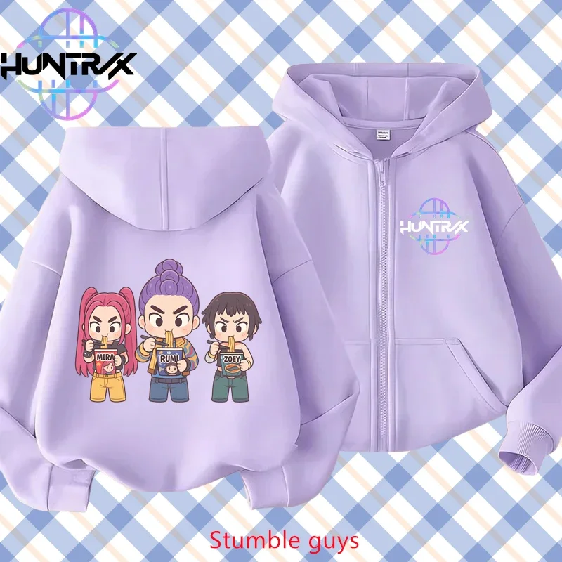 

2026 New Kpop Demon Hunters Kids Purple Zip Hoodie Spring Autumn Stylish Boys Girls Casual Match Cardigan