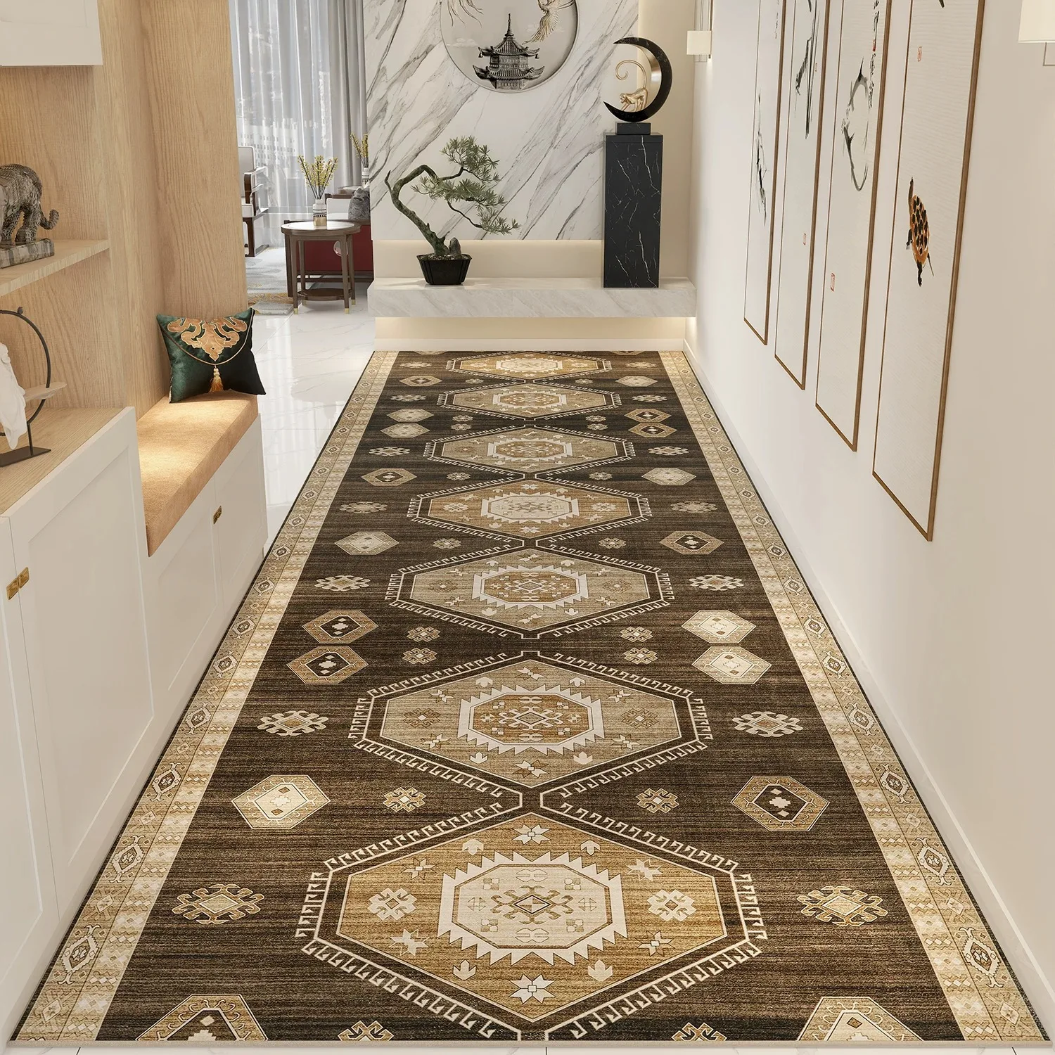 Vintage Hallway Runner Rug Nordic Persian Light Luxury Carpet Corridor Anti-slip Floor Mats Entrance Doormat Welcome Rugs 러그 카페트