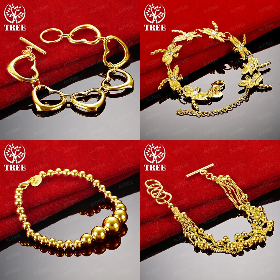 

Classic 18k Gold Bracelet Heart Dragonfly Zircon Smooth Beads For Women Fashion Party Birthday Gift Popular Jewelry Accessories