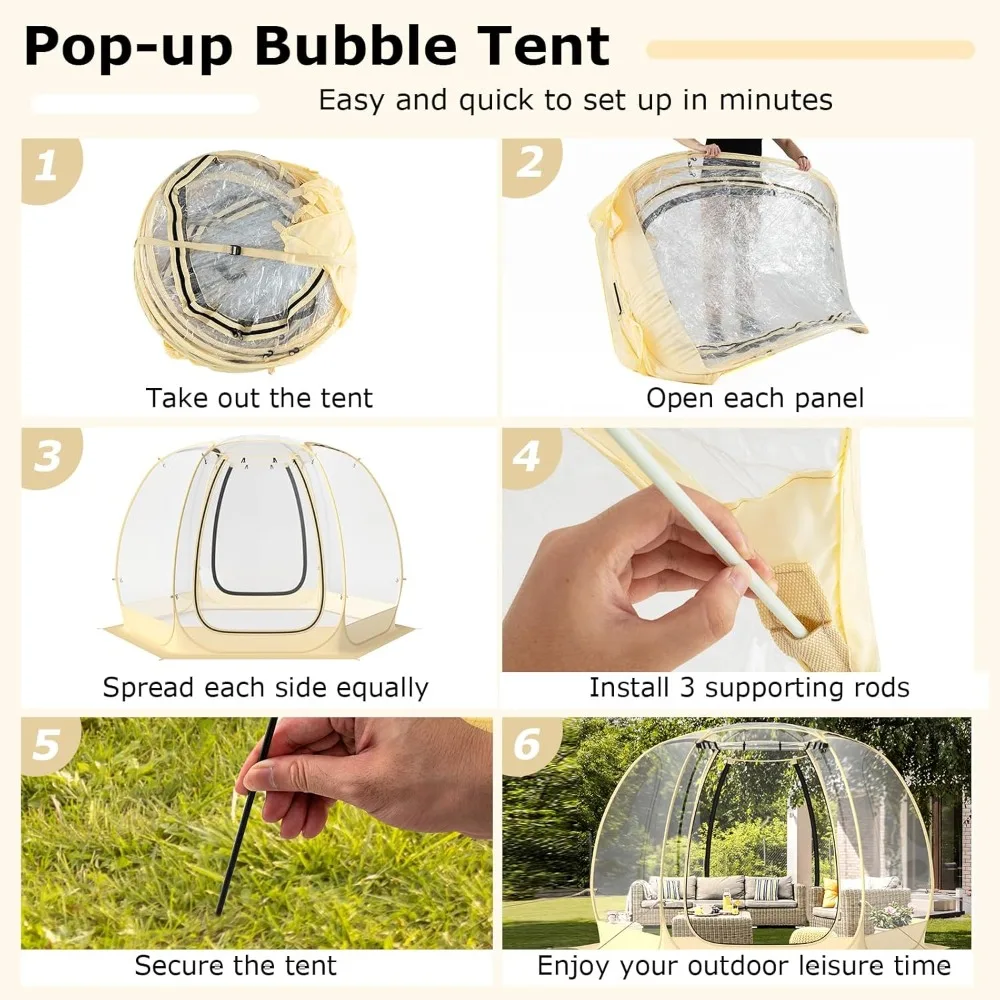 Pop Up Bubble Tent, 11 X 11 FT Large Weather Proof Tent for 6-10 Person with Carrying Bag, Stakes, Wind Ropes and Sand Bags