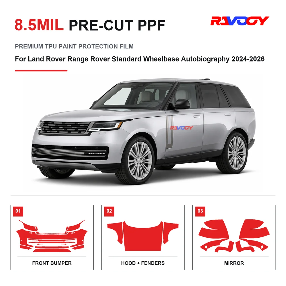Film de protection de peinture transparent en TPU 8,5 mil, prédécoupé pour Land Rover Range Rover Autobiography 2024-2026 (entreaxe standard), protection UV