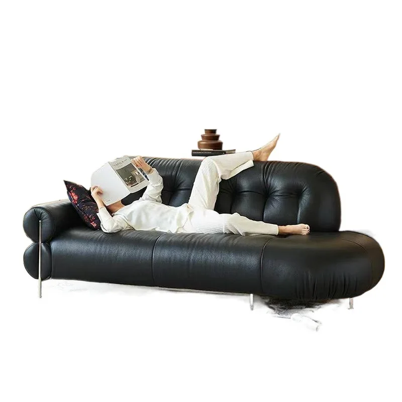 Französische Luxus-Chaiselongue, Wohnzimmer-Schlafzimmer-Sofa, geradliniges High-End-Ledersofa