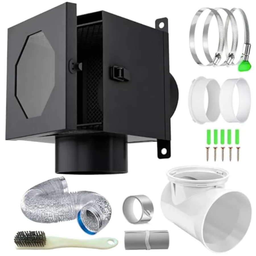 

Dryer Lint Trap Indoor Dryer Vent Box with Lint Catcher Metal Dryer Duct Lint Trap with 90° Degree Dryer Vent Elbow Easy Clean