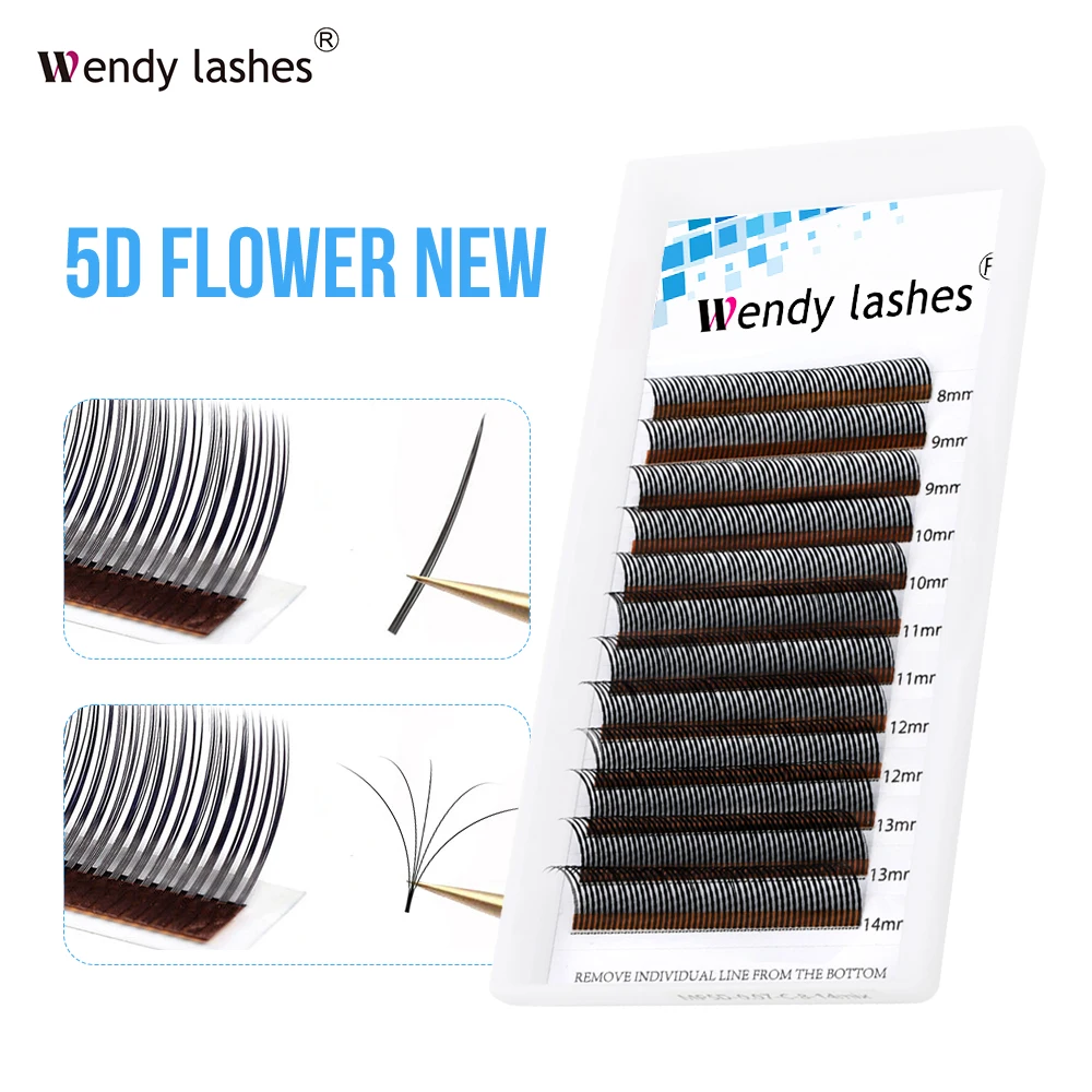 Wendy Lashes 5D Natural Individual Lashes Matt Black Soft Faux Mink Easy Fan Spike Eyelash Extensions Russian Volume Premade Fan