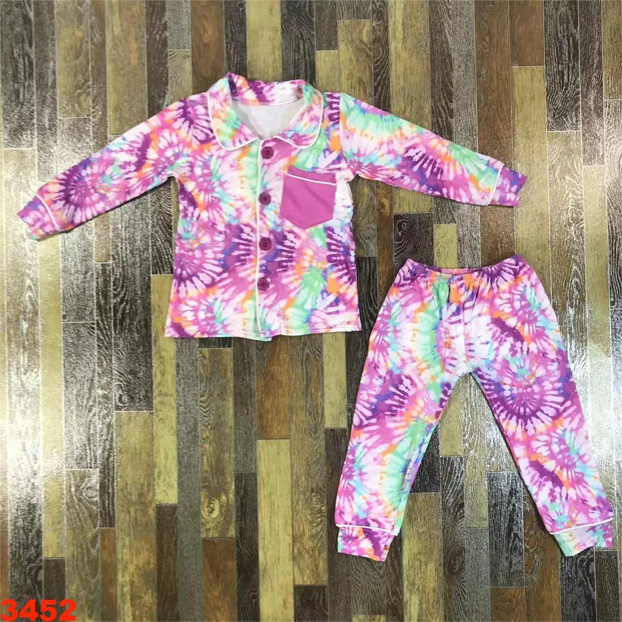 2024 kids sets Boys and girls baby pajamas  Autumn long sleeves and long pants cotton boutique pajamas buttons children clothes