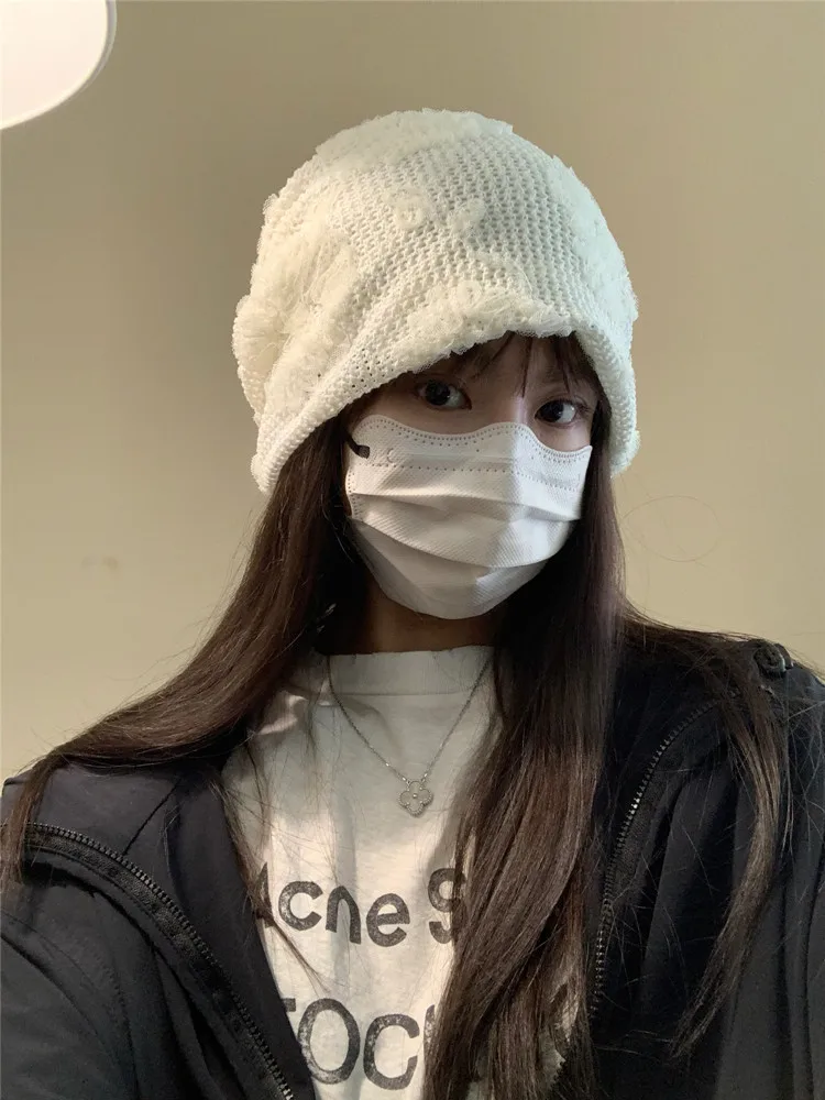 

2024 New Faion Korean Sle Women's Knitted Beanie Hat Face Slimming Large Head Circumference Casual round Top Cap