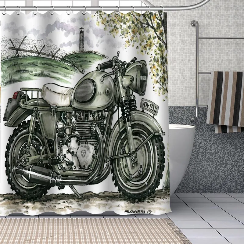 Motorcycle Custom Pattern Polyester Bath Curtain Waterproof Shower Curtains Geometric Bath Screen Printed Curtain For Bathroom