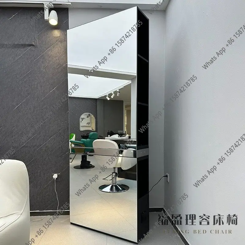 

Electric shrink barbershop mirror hairdresser mirror stand hair salon with light perming area hair cutting mirror cabinet