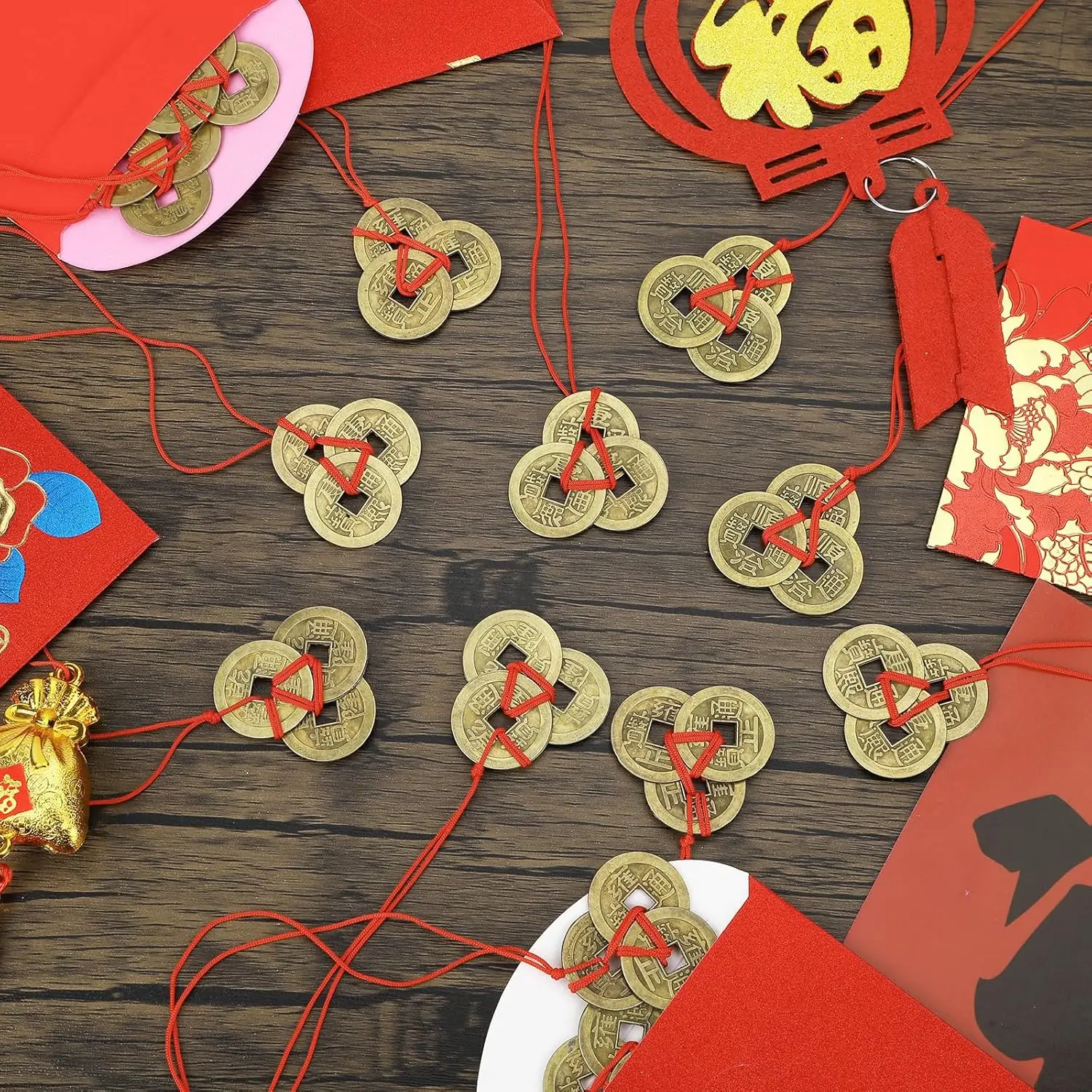 16Pcs Chinese Fortune Feng Shui Coins New Year Lucky Coins Charms Hanging Pendant Decorations for New Year Home