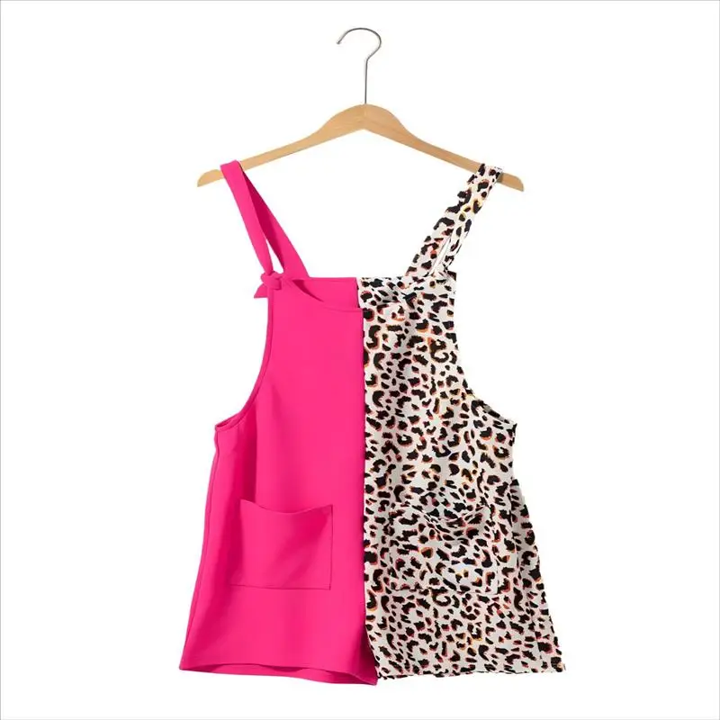 

Spring Summer Loose Women's Onesie Pantsuit Svel Leopard Print Patchwork Outerwear Wide Leg Pants mid Waist Design