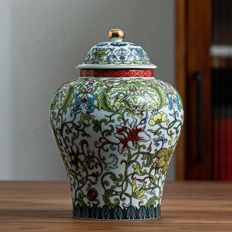 Creative Ceramic Storage Jar with Lid Enamel Decorative Coffee Table Desktop Tea Canister Seal Home Kitchen Cereal Dispenser