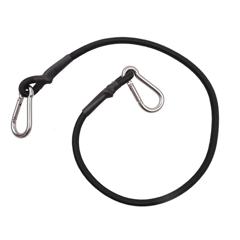 

25inch 8mm High Quality Rubber Black Elastic Bungee Cord with Stainless Steel Carabiner Hooks