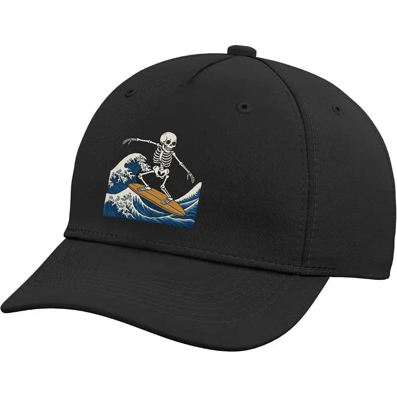 Skeleton Surfing Japanese Wave Adjustable Baseball Hat