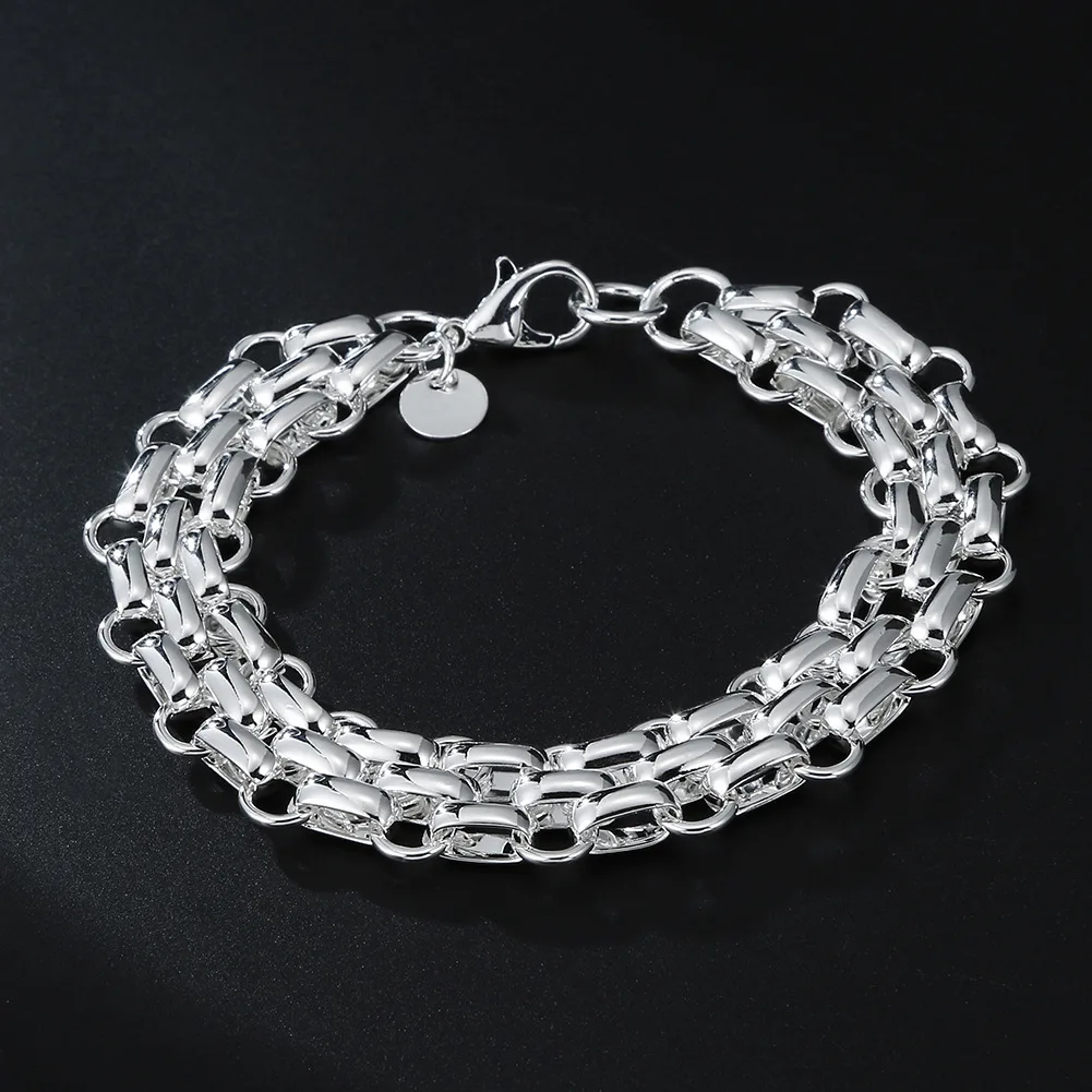 Noble Unisex 925 Sterling Silver Lnterlocking Circle Bracelet Chain - A Perfect Couple Jewelry Gift For Man Women Wedding Party