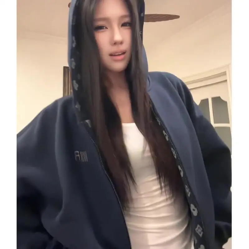 

Толстовка с капюшоном Lazy Hat, свитер, женский весенне-осенний свободный модный брендовый уличный пальто в стиле ретро, милая куртка с цветочным принтом