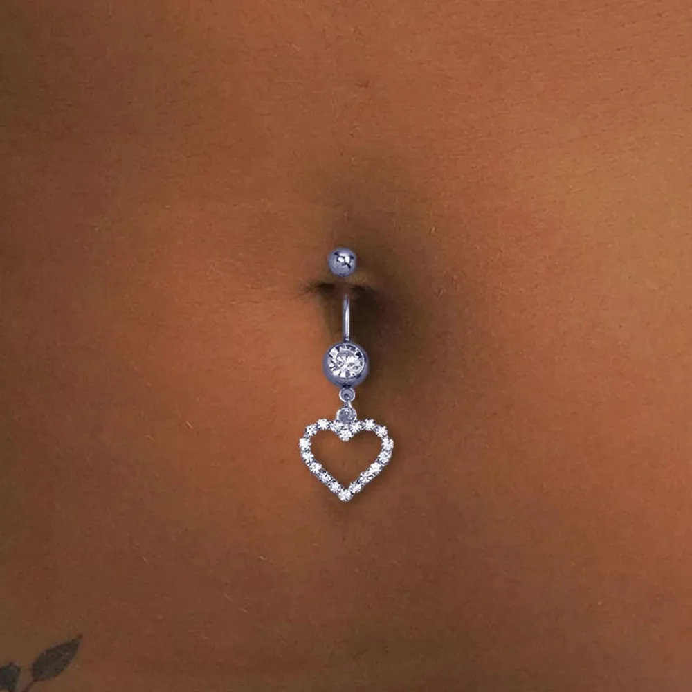 Stonefans Rhinestone Heart Belly Button Nails Body Piercing Jewelry Sexy Crystal Belly Button Ring Wholesale Jewelry for Women