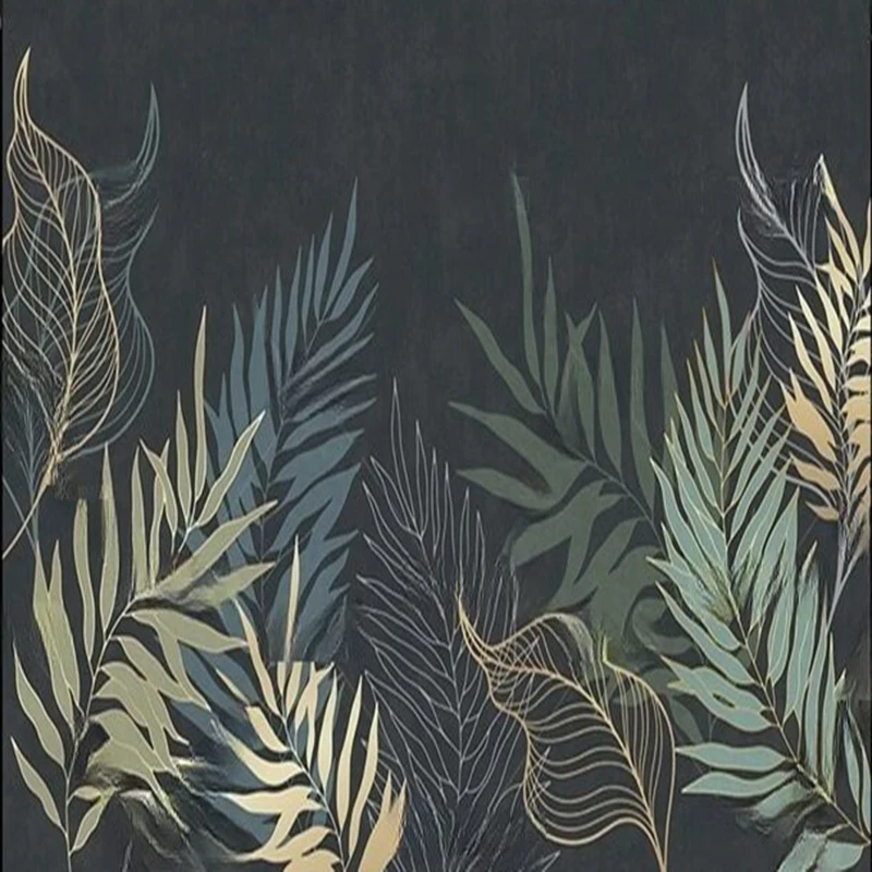 MU8951 Simple Nordic light luxury tropical plant leaf retro grey TV background wall paper mural