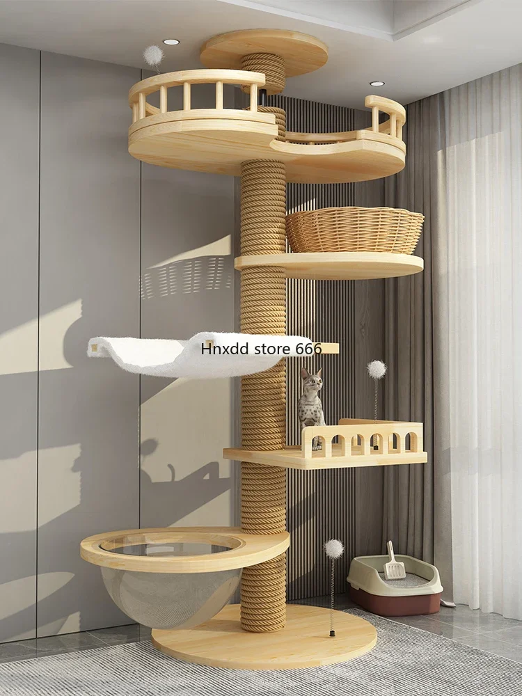 Cat climbing frame Tongtian column bay window solid wood does not occupy an area, no punching PVC cat nest tree is integrated