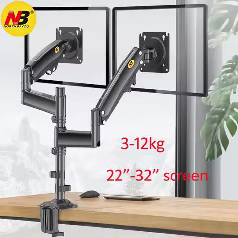 Suporte de mesa para monitor duplo NB NEW H180 22"-32" com mola a gás, braço articulado para TV LCD, suporte ergonômico de braço longo com fixação por grampo e grommet, para TVs de 2-12kg.
