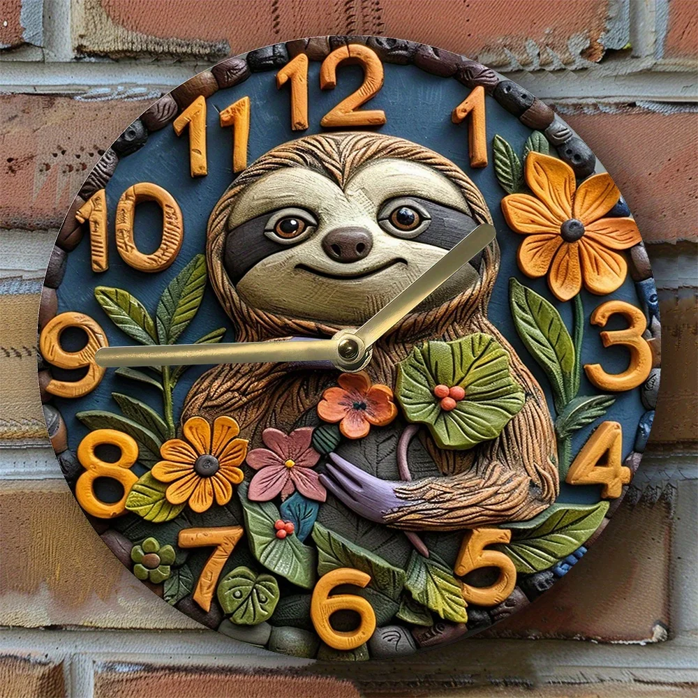 Sloth Wall Clock with 3D Effect –DIY Clock Kit with High-Definition Printing – Ideal for Home, Father's Day and Graduation Decor