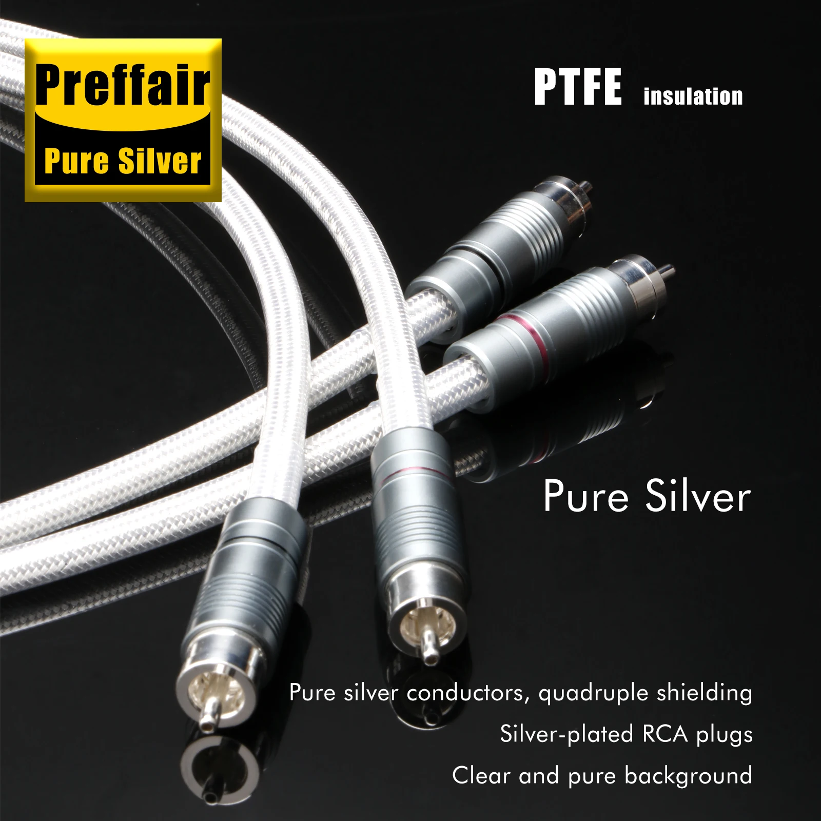 كابل صوت RCA فضي نقي HiFi RCA إلى RCA توصيل صلب PSS قابس مطلي بالفضة النقية #4