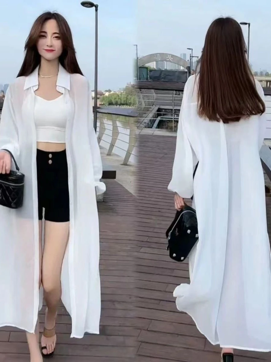 Koreańska elegancka odzież letnia z ochroną przeciwsłoneczną, luźna, długa, wyszczuplająca odzież wierzchnia, biznesowa, codzienna.