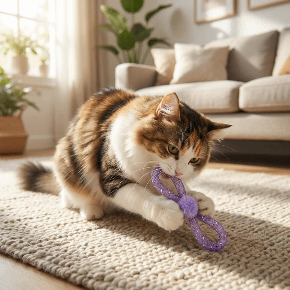 Self Amusement Plastic Cat Attached Hose Colorful Soft Pet Cat Bell Scratch-proof Bite Resistant Teaser Indoor Use