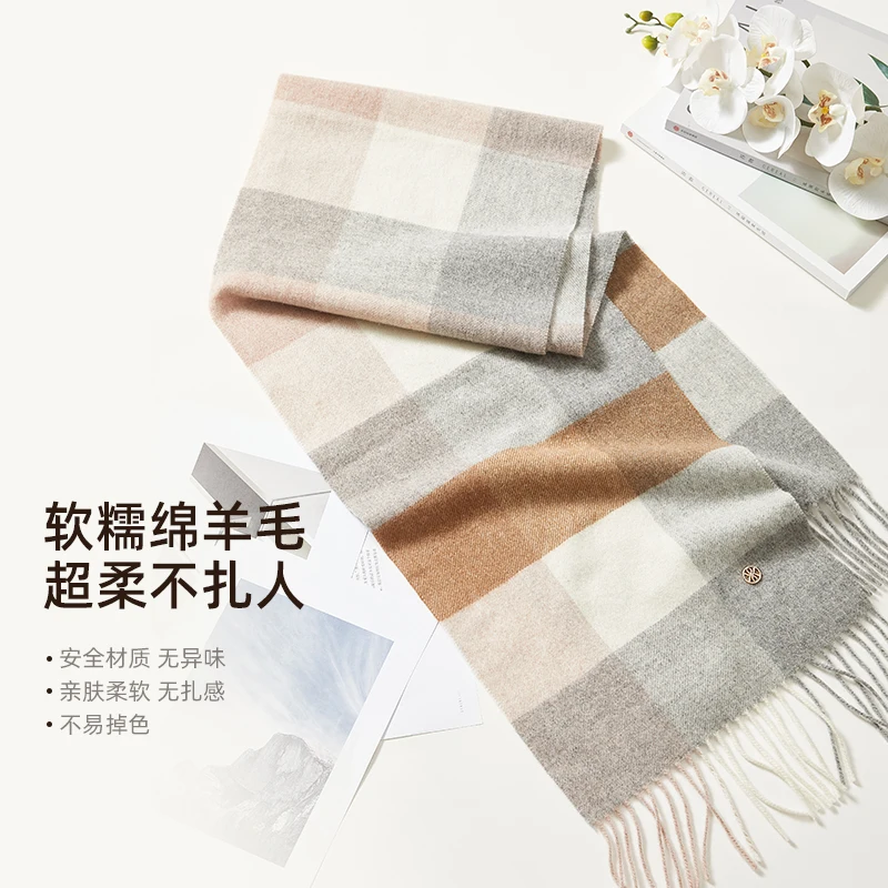 Wensli Christmas Gift Autumn/Winter New Fringe Wool Plaid Neckwarmer Fashionable Shawl for Warmth Scarf for Women